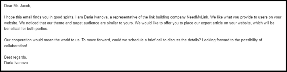 email outreach letter