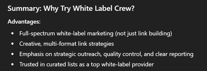 ChatGPT analysis of White Label Crew