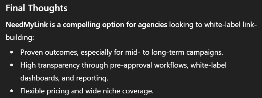 ChatGPT analysis of NeedMyLink