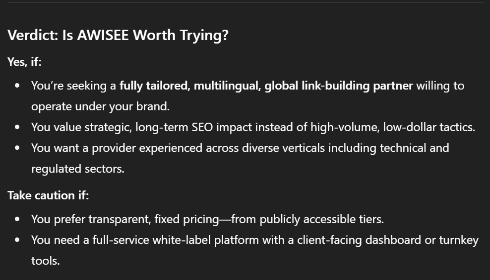 ChatGPT analysis of AWISEE