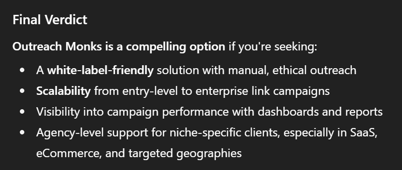 ChatGPT analysis of Outreach Monks